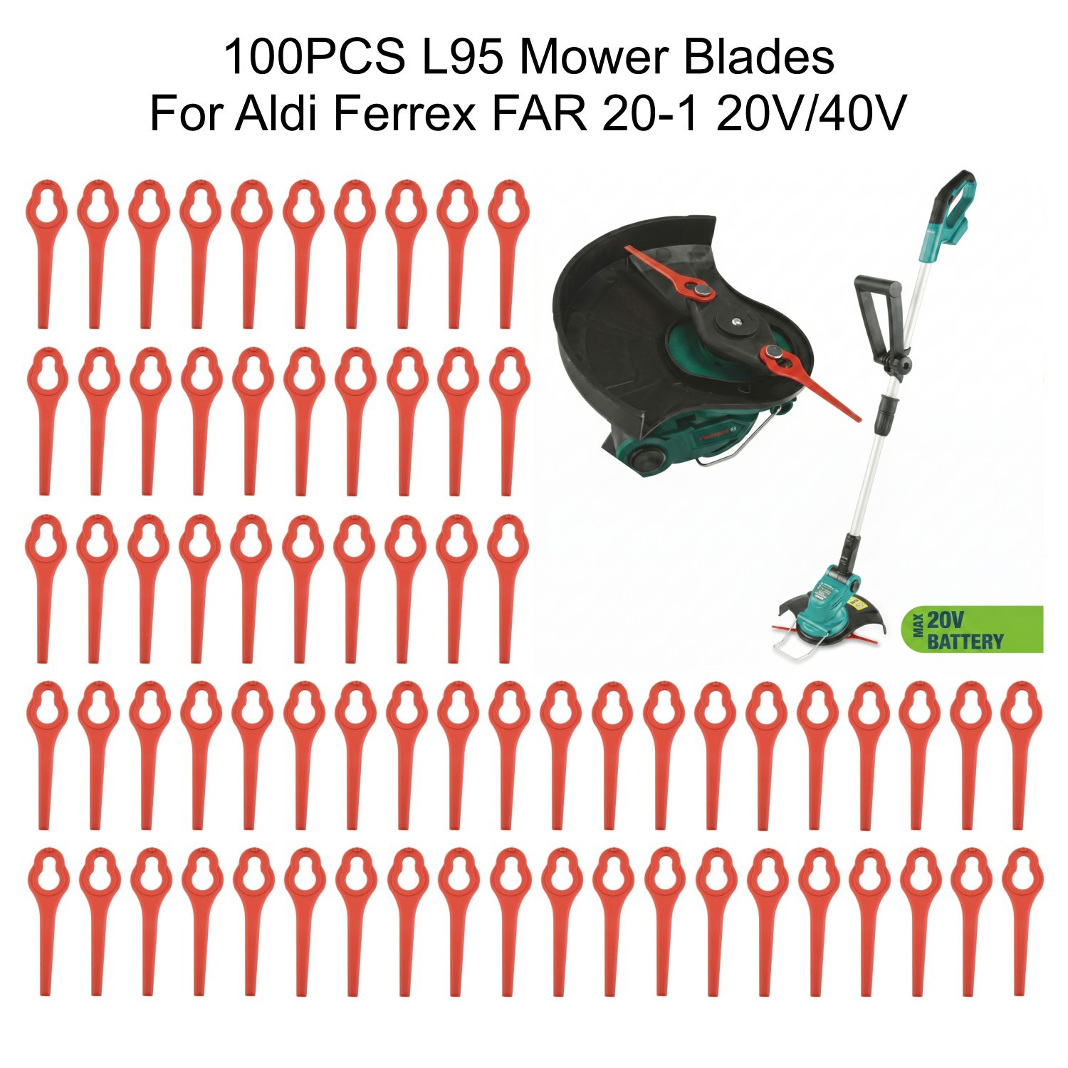 Gardening Tools Usa - 100 個 95 ミリメートル芝刈り機ブレードプラスチックアルディフェレックス FAR 20-1