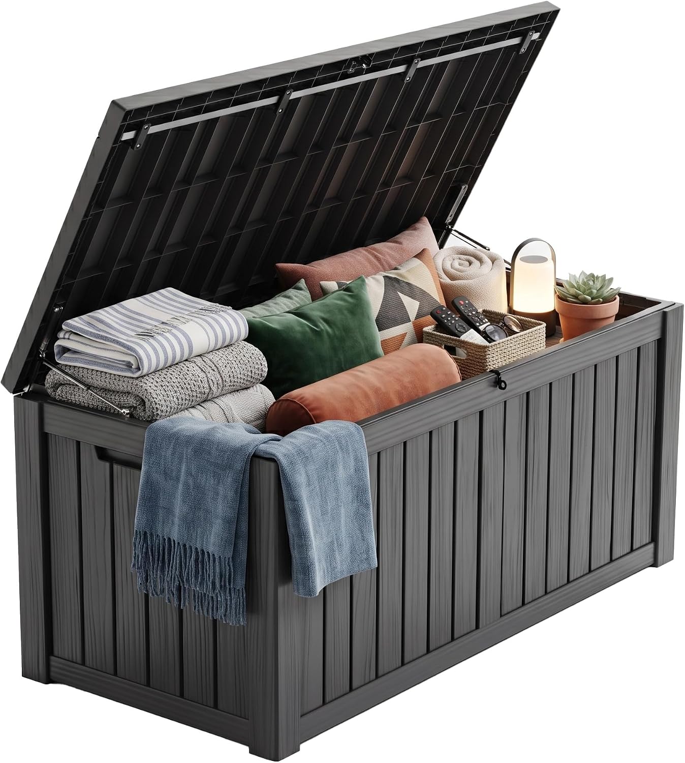 Gardening Tools Box - 200ガロンのロック可能な樹脂製デッキボックス、防水・UV耐性のある屋外収納ボックス（パティオクッション、家具、ガーデンツールや備品用）、ブラック