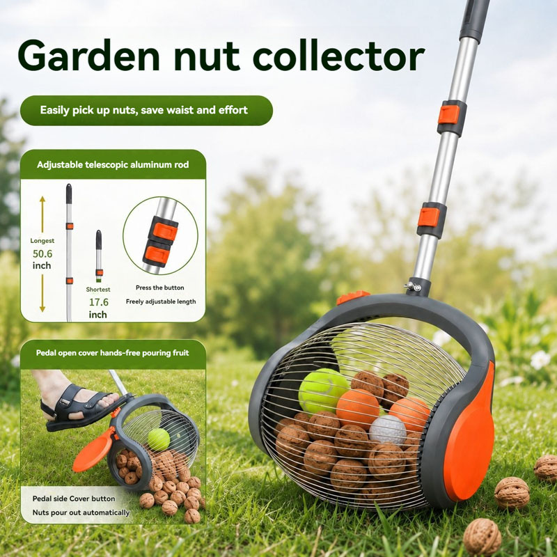 Gardening Hand Tools Yard - 50.6インチ軽量ナッツコレクター、ナット・ドングリ・ボール・小果実・庭のゴミ収集用ローリングピッカーアッパー、ハンドツール