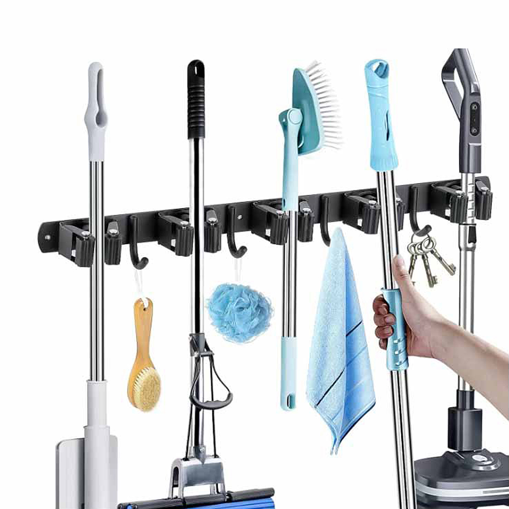 Gardening Tools Organiser - ステンレス製モップ＆ほうきホルダー壁掛け多機能収納ラック、浴室、キッチン、ガレージ、庭用ツールオーガナイザー