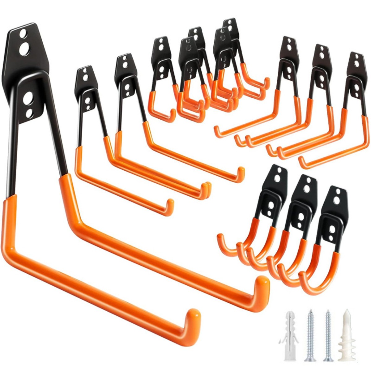 Gardening Tools Organiser - 頑丈な壁掛け式メタルガレージフック、穴あけ不要の錬鉄製耐荷重自転車用壁掛けフック、はしご、園芸工具用