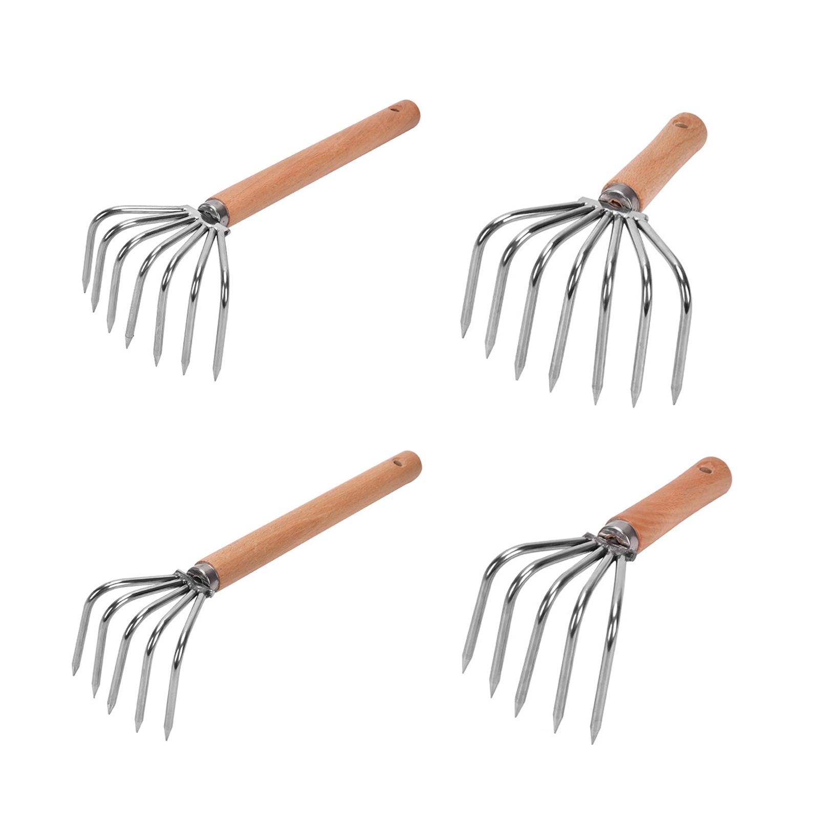 Gardening Hand Tools Yard - 手用熊手 耕運機 ステンレス製爪 軽量 掘削用 木製ハンドル