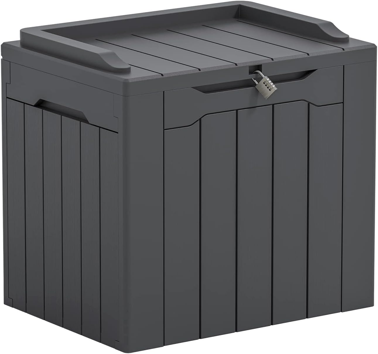 Gardening Tools Box - 31ガロン屋外収納ボックス（蓋付き）、パティオ家具、園芸工具、プール用品用、ロック可能、ダークグレー