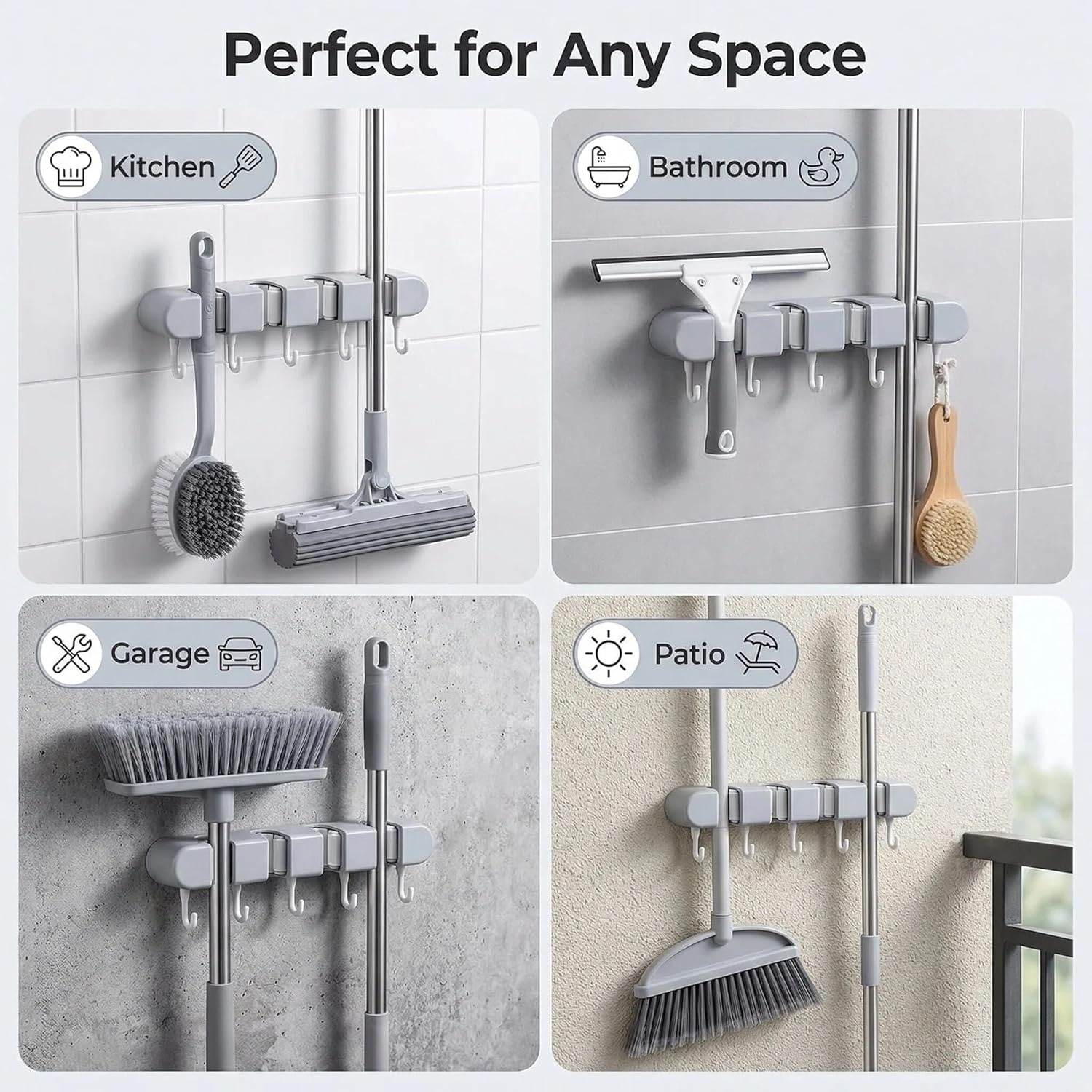 ほうき・モップホルダー壁掛け、フックとスロット付きハンガー収 - Gardening Tools Organiser のレビューと価格
