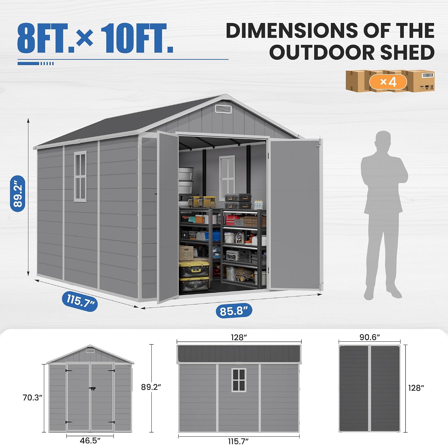 8×10フィートの屋外用樹脂製物置、床付き屋外用プラスチック - Gardening Tools Organiser のレビューと価格