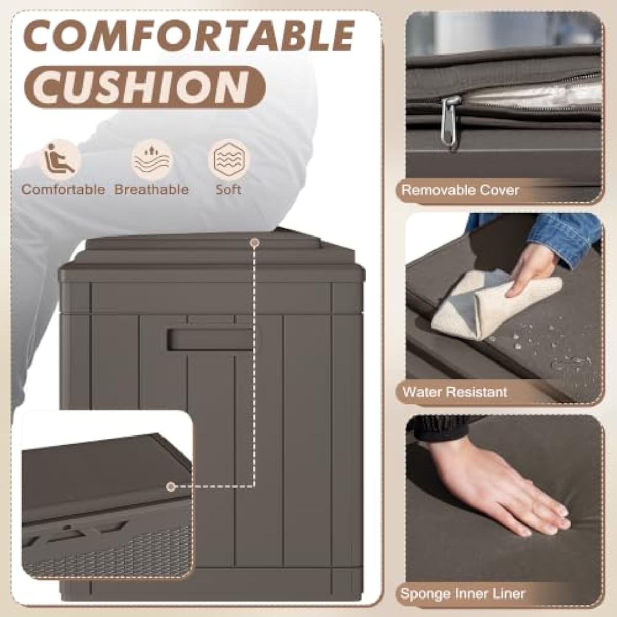 クッション付きの100ガロン（約378リットル）の樹脂製収納 - Gardening Tools Box のレビューと価格