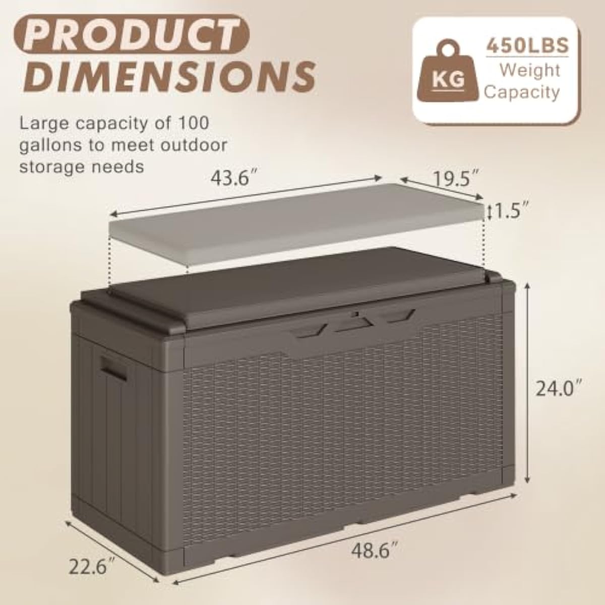 クッション付きの100ガロン（約378リットル）の樹脂製収納 - Gardening Tools Box のレビューと価格