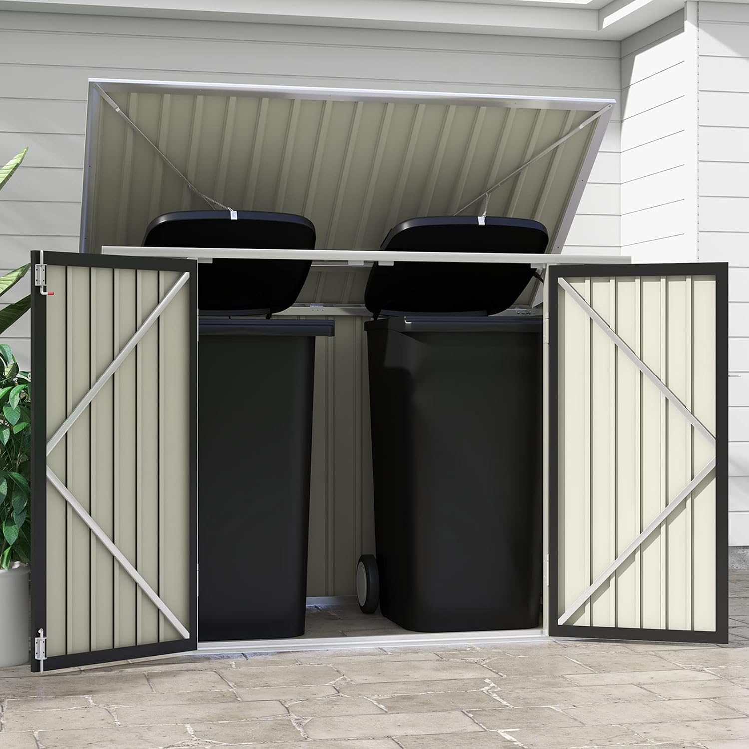 水平型金属製物置、屋外ゴミ箱収納庫 |   ロック可能なドア - Gardening Tools Organiser のレビューと価格
