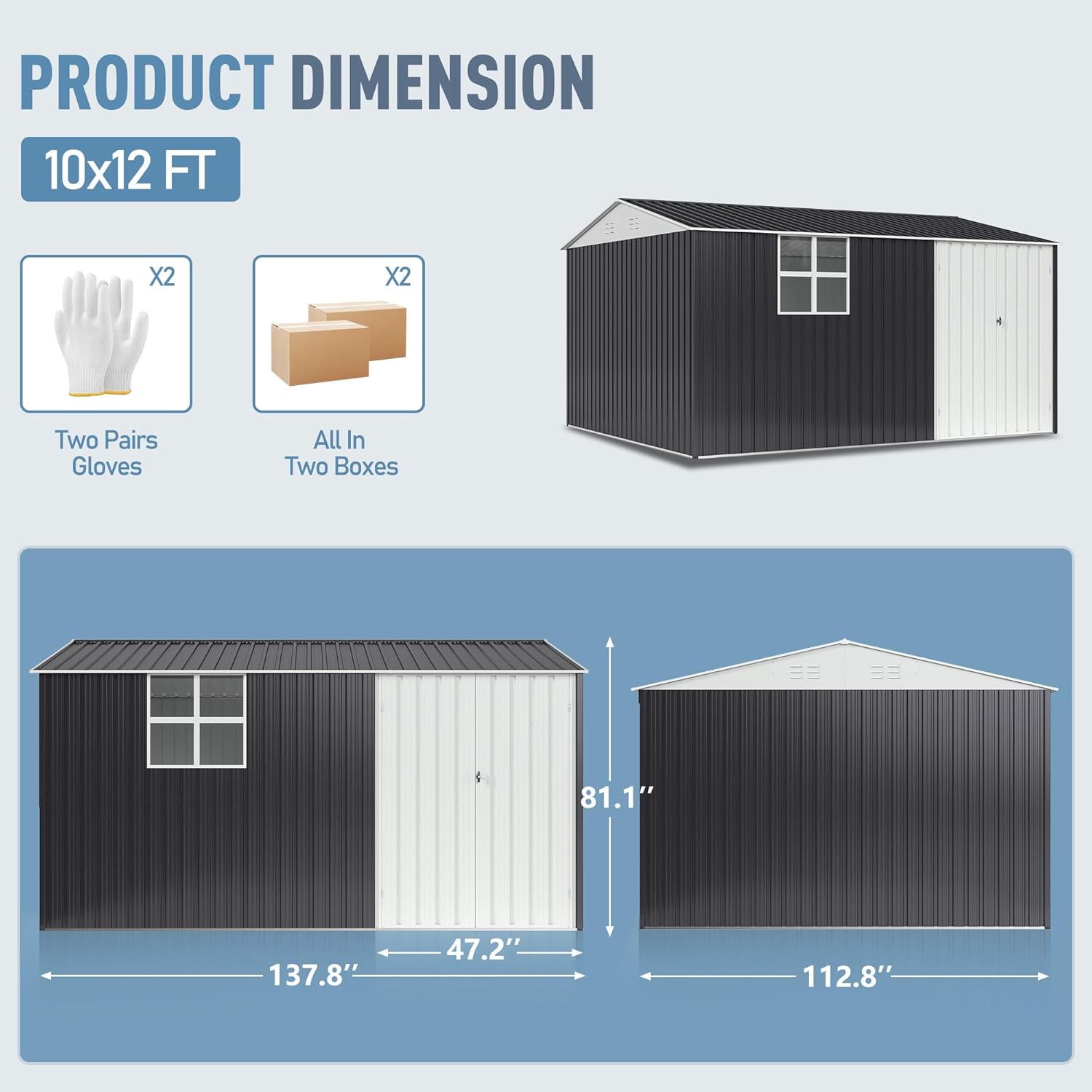 VIWAT 10x12～12x14フィート 屋外用金属製収納 - Gardening Tools Organiser のレビューと価格