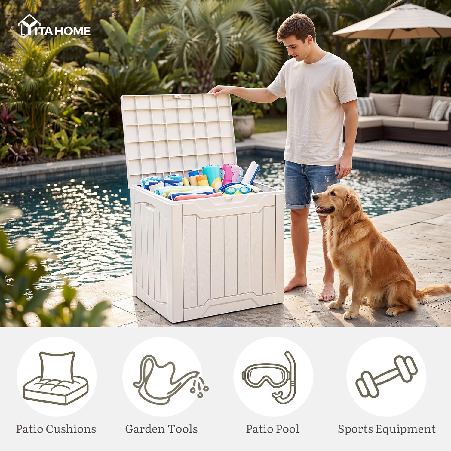 31ガロン デッキボックス 2個セット ロック付き 屋外収納 - Gardening Tools Box のレビューと価格