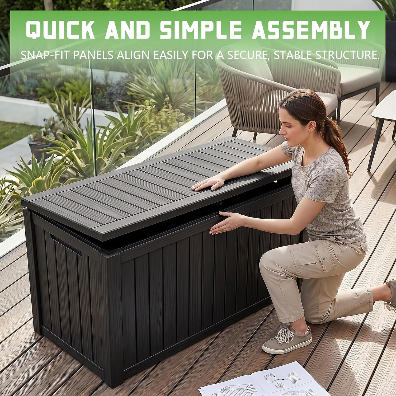 200ガロンのロック可能な樹脂製デッキボックス、防水・UV耐 - Gardening Tools Box のレビューと価格