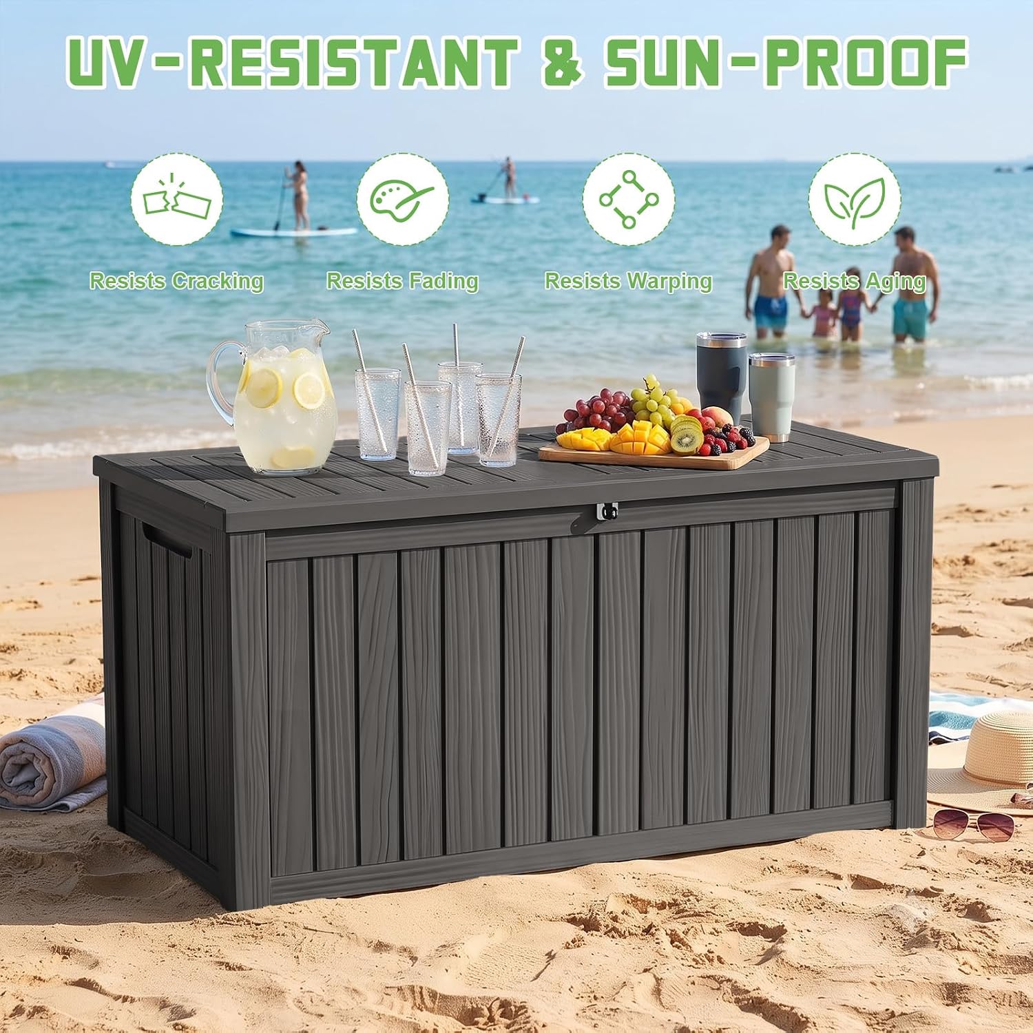 200ガロンのロック可能な樹脂製デッキボックス、防水・UV耐 - Gardening Tools Box のレビューと価格