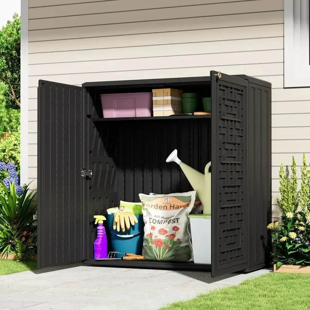 耐候性樹脂製屋外収納キャビネット、62ガロン、デッキボックス - Gardening Tools Box のレビューと価格