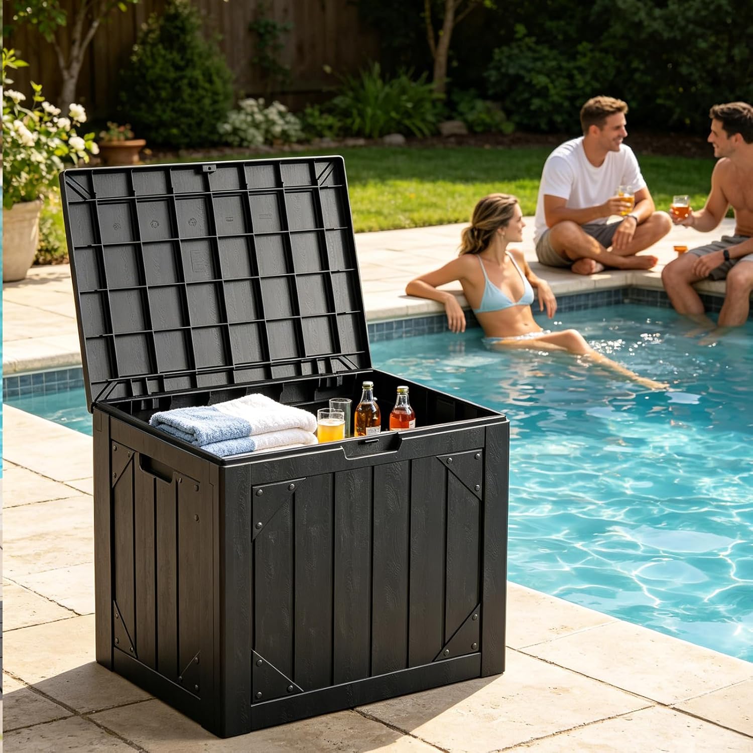 30ガロン屋外収納ボックス（シート付き）、防水樹脂製デッキボ - Gardening Tools Box のレビューと価格