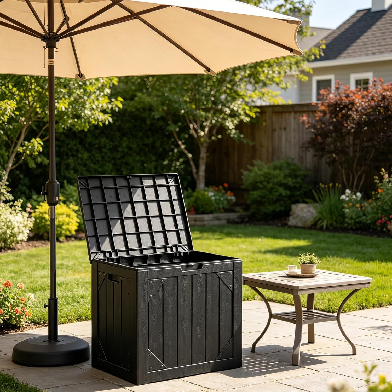 30ガロン屋外収納ボックス（シート付き）、防水樹脂製デッキボ - Gardening Tools Box のレビューと価格