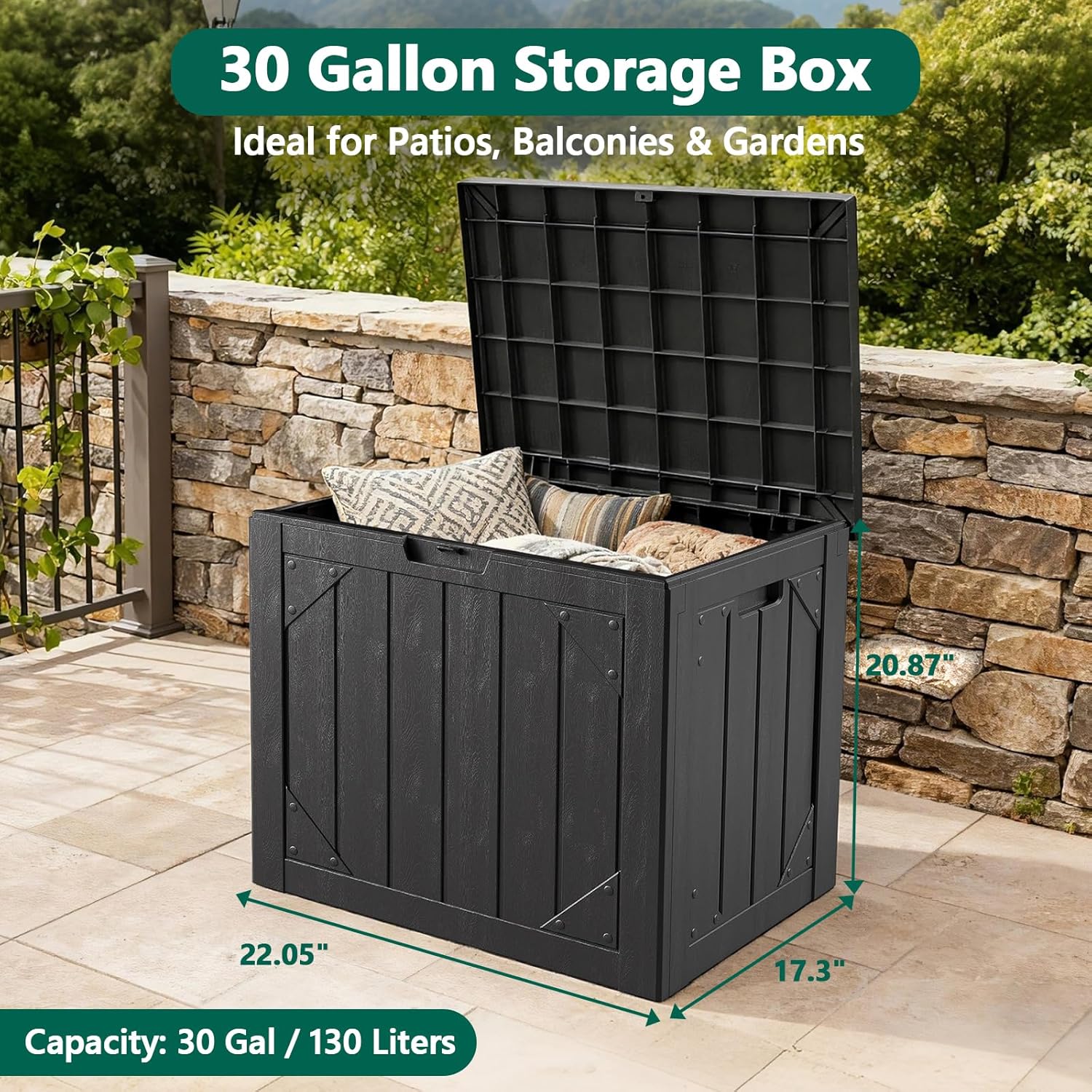 30ガロン屋外収納ボックス（シート付き）、防水樹脂製デッキボ - Gardening Tools Box のレビューと価格