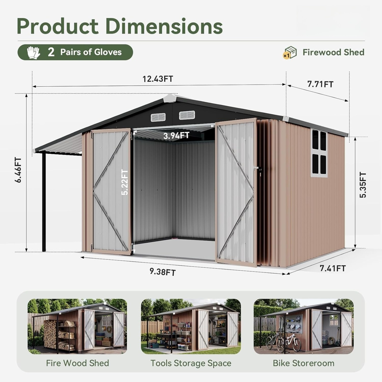 屋外用物置小屋、ガゼボ付きリーントゥ型物置、薪収納 |    - Gardening Tools Organiser のレビューと価格