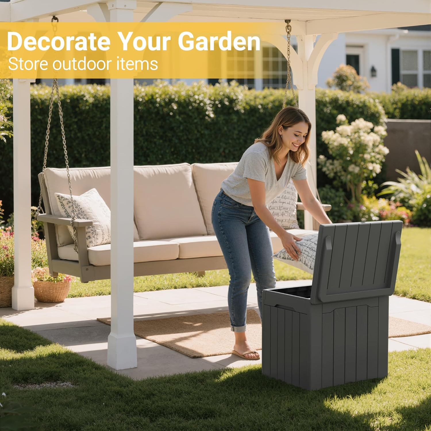 31ガロン屋外収納ボックス（蓋付き）、パティオ家具、園芸工具 - Gardening Tools Box のレビューと価格