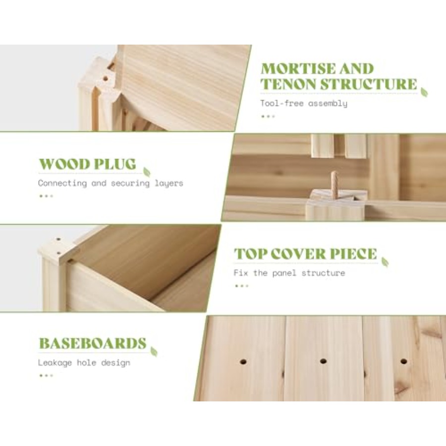 3段式屋外プランターボックス、仕切り付きのモミ材製、形状調整 - Gardening Tools Box のレビューと価格