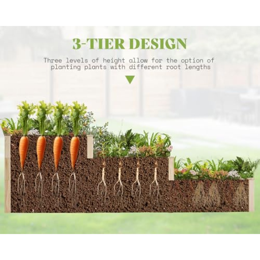 3段式屋外プランターボックス、仕切り付きのモミ材製、形状調整 - Gardening Tools Box のレビューと価格